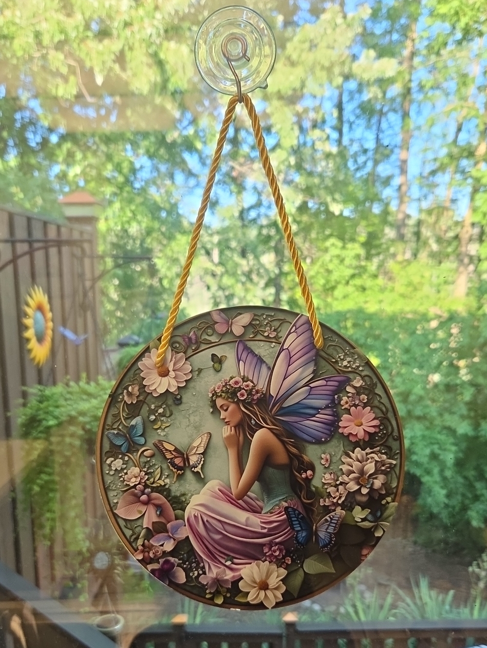 Round Fairy Wall Hanging — Purple & Pink Butterfly Design